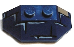 Dark blue LEGO 47759pb07 2x4 triple wedge with printed white brick pattern and light tan detail.