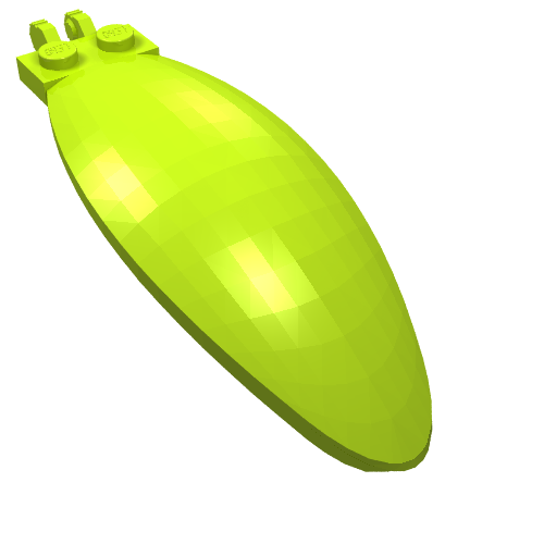 Lime green LEGO part 47844, a bubble canopy windscreen with visible studs at one end.