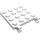 White LEGO 4x4 modified plate with 16 studs and two horizontal clips.