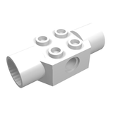 White LEGO Technic Brick Modified 2x2 (48172) with 4 studs, a pin hole, and 2 rotation joint sockets.