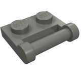 LEGO part 48336, dark gray Plate, Modified 1 x 2 with Bar Handle on Side - Closed Ends, with visible LEGO studs.