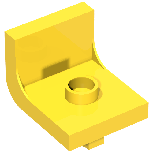 Yellow LEGO Duplo chair with a backrest and a single stud on the seat, viewed from an angle.