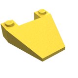 Yellow LEGO 4858 Wedge 4 x 4 Taper without Stud Notches, angled view, showing two studs on the wider end.