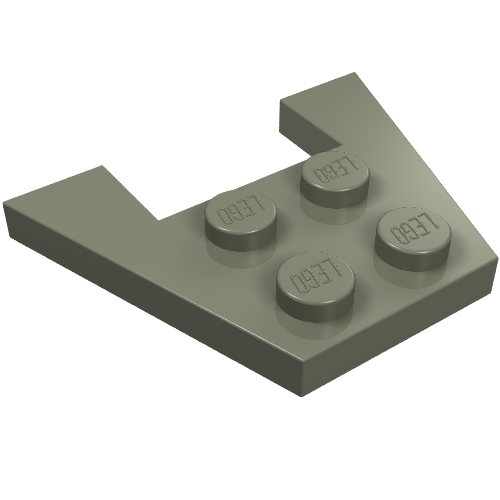 Dark Stone Grey LEGO Wedge, Plate 3 x 4 without Stud Notches (part 4859) showing four studs.