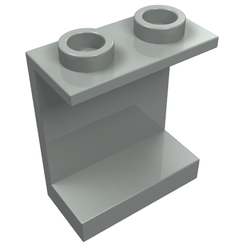 Light grey LEGO Panel 1 x 2 x 2 with two hollow studs on top, part 4864b, angled view on a white background.