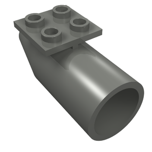Dark grey LEGO Engine, Smooth Large, with a 2x2 thin top plate attached at an angle, showing a hollow pipe opening.