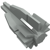 Light gray LEGO 4869 engine part with smooth sections, radiating fan blades, and an axle end featuring the LEGO logo.