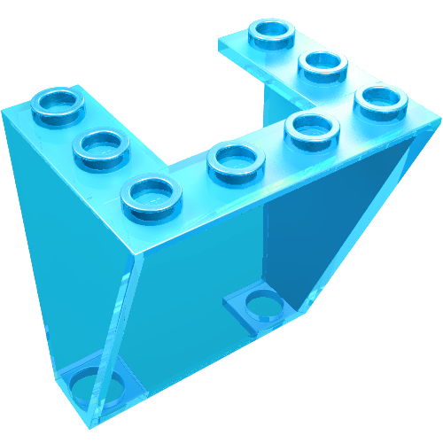 Clear blue transparent LEGO 4872 Windscreen 3 x 4 x 4 Inverted brick with top studs and an angled side.