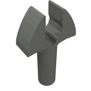 Dark grey LEGO 48729a Bar 1L with Clip Mechanical Claw, featuring rounded edges and a split top.