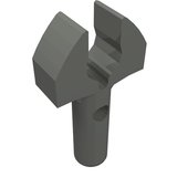 Dark gray LEGO 48729b Bar 1L with Clip Mechanical Claw, featuring cut edges on the claw and a hole on the side of the bar.