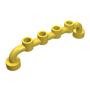 Yellow LEGO Bar 1x6, part 4873, featuring four open studs along its length and curved ends with studs.