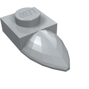 Light grey LEGO Plate, Modified 1 x 1 with Horizontal Tooth, featuring a faceted, pointed design.