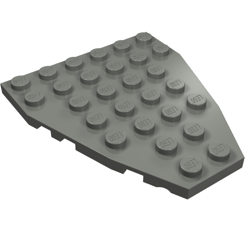 Grey LEGO 50303 Wedge Plate 7 x 6, also known as Boat Bow Plate, featuring stud notches on its surface.