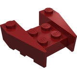 Dark red LEGO Wedge 3 1/2 x 4 with Stud Notches part, showing its angled design and five top studs.