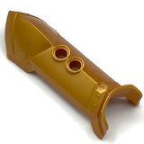 Gold LEGO large figure armor, shin guard type 1, with two circular attachment points on top.
