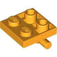 Dark orange LEGO Plate, Modified 2 x 2 with Bar on Bottom. Features two studs, two anti-studs, and a bar underneath.