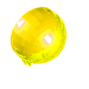 Bright yellow, faceted LEGO 50747 half-sphere canopy with a glossy finish and two connection fingers at the bottom.