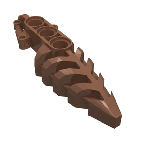 Brown LEGO Bionicle Visorak foot part 50858 with three pin holes and a ribbed, pointed end.
