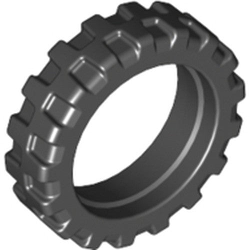 Dark gray LEGO 50861 tire with knobby tread, 21mm diameter x 6mm, for City Motorcycle sets.