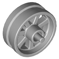 Grey LEGO 50862 Wheel 15mm D. x 6mm City Motorcycle, featuring an eight-spoke hub design.