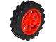 LEGO 50862c01 wheel with black motorcycle tire on a red 15mm D. x 6mm hub