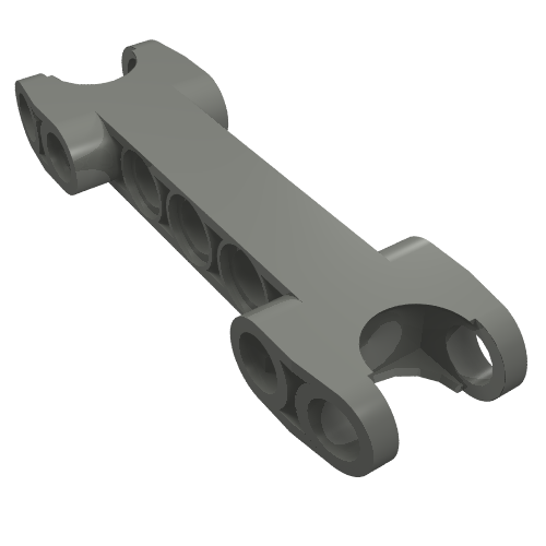 Gray LEGO Technic Axle and Pin Connector 2 x 7 with 2 Ball Joint Sockets and rounded ends.