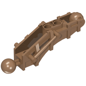 Brown LEGO Bionicle Toa Hordika Leg Section, an intricate piece with ball joints and pin connections, shown at an angle.