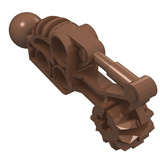 Brown LEGO Bionicle Toa Hordika arm lower section with a ball joint, piston, and rotating blade-like end.