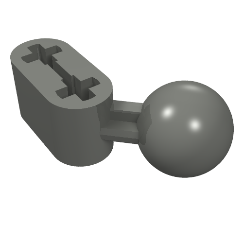 Dark gray LEGO Technic liftarm, modified with an angled 1x2 section and a ball joint on the end.