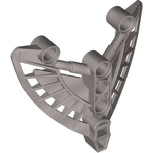 Grey LEGO Bionicle chest armor, Toa Hordika, with a curved fan-like shape and cylindrical connection points.