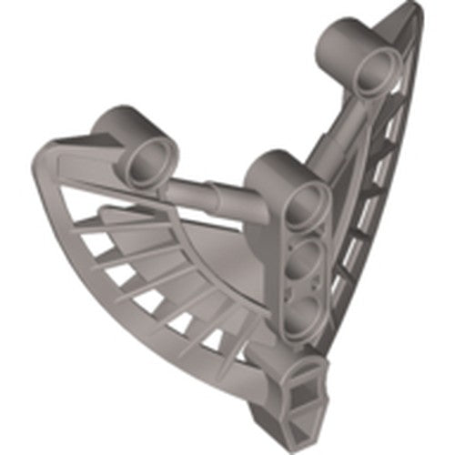 Grey LEGO Bionicle chest armor, Toa Hordika, with a curved fan-like shape and cylindrical connection points.