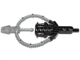 LEGO Bionicle Hordika Beast Summoner weapon. Black handle connected to a pearl light gray flexible, ribbed tube and pointed tip.