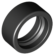 Black LEGO 50945 solid smooth tire, 14mm D. x 6mm.