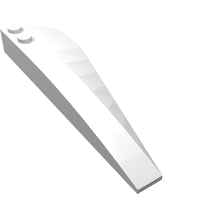 White LEGO 50955 Wedge 10 x 3 Left piece, with two studs at the wider end and tapering to a narrow point.