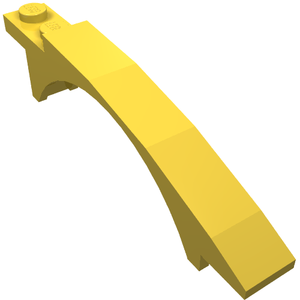 Yellow LEGO curved slope piece with an arch underneath and two recessed studs on top.