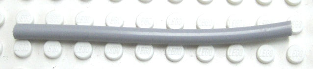 A single gray LEGO pneumatic hose, 4mm D. and 9L (7.2cm) long, lying on a white LEGO baseplate.