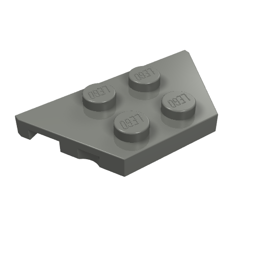 Gray LEGO Wedge, Plate 2 x 4 brick, part 51739, with four studs on top, against a white background.