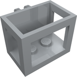 A grey LEGO 51858 Crane Bucket Lift Basket 2x3x2, featuring two studs and locking hinge fingers.