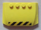 Yellow LEGO wedge 4x6x2/3 triple curved brick with four studs and black and yellow danger stripes pattern at the bottom.