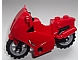 Red LEGO 52035c02 Motorcycle City with long fairing mounts, black chassis, and light bluish gray wheels.