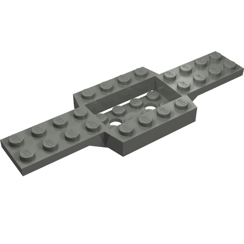 Gray LEGO Vehicle Base 4x12 with 2x4 recessed center and smooth underside, part number 52036.