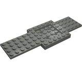 Grey LEGO 52037 vehicle base plate, 6x16 with a 4x4 recessed center and four holes.
