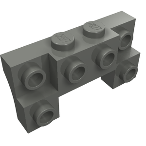 Dark gray LEGO brick, modified 2x4-1x4, with 2 recessed studs and thick side arches, part 52038.
