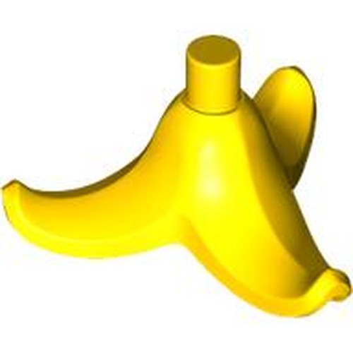 A bright yellow LEGO banana peel, curved like a real peel, with a connecting stud on top.