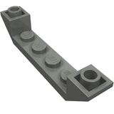 Dark grey LEGO part 52501, an inverted 45-degree slope 6x1 double with 1x4 cutout, showing studs on top.