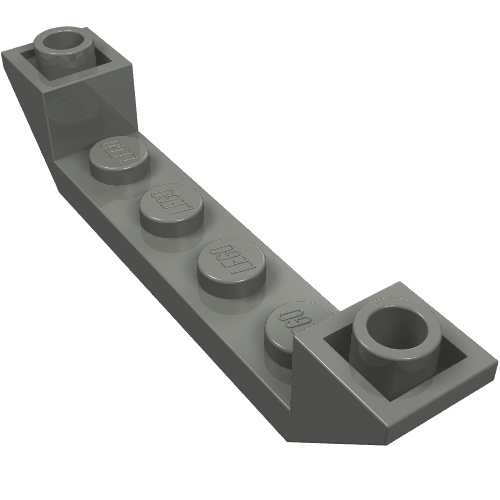 Dark grey LEGO part 52501, an inverted 45-degree slope 6x1 double with 1x4 cutout, showing studs on top.