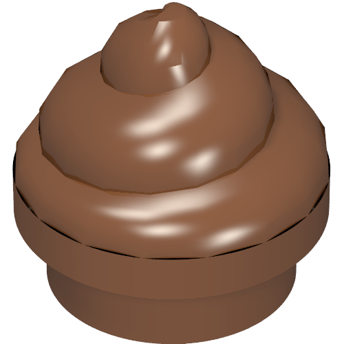 Brown LEGO Plate, Round 1 x 1 with Horizontal Swirl / Twist, part 53119, on a white background.