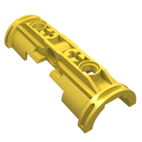 Yellow LEGO Technic Pneumatic Cylinder Bracket (53178) with pin holes and open clip connections.