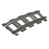 A single curved grey plastic LEGO train track piece, part of the RC Trains series, shown from an angled perspective.
