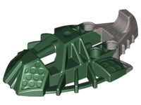 Dark green LEGO Bionicle Toa Inika elliptical foot part 53549pb02 with a marbled pearl light gray heel.